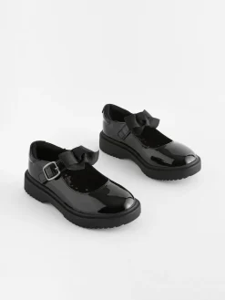 Outlet Next Wide Fit (G) Bow Chunky Mary Jane School Shoes Black Patent