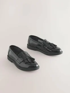 Clearance Next Wide Fit (G) Leather Tassel Loafer School Shoes Black Patent