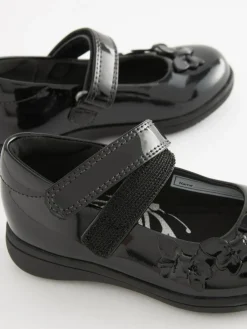 Next Wide Fit (G) School Junior Butterfly Mary Jane Shoes Black Patent