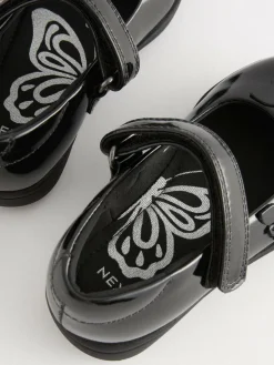 Next Wide Fit (G) School Junior Butterfly Mary Jane Shoes Black Patent