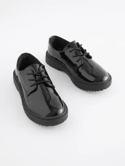 Next Black Patent Wide Fit (G) School Chunky Lace-Up Shoes^ Shoes