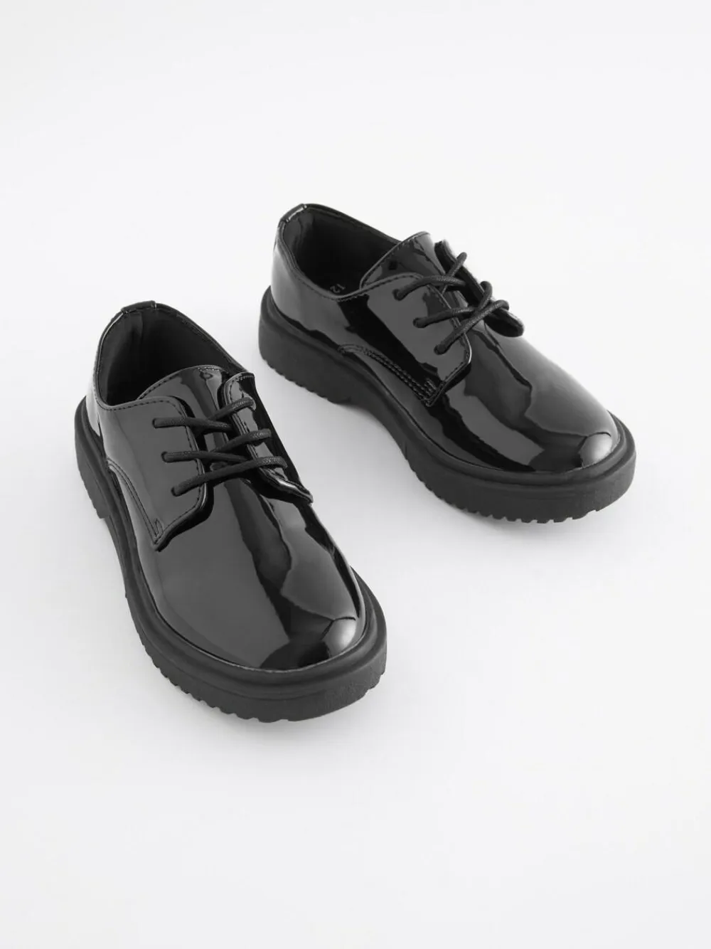 Next Black Patent Wide Fit (G) School Chunky Lace-Up Shoes^ Shoes
