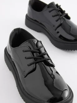 Next Black Patent Wide Fit (G) School Chunky Lace-Up Shoes^ Shoes