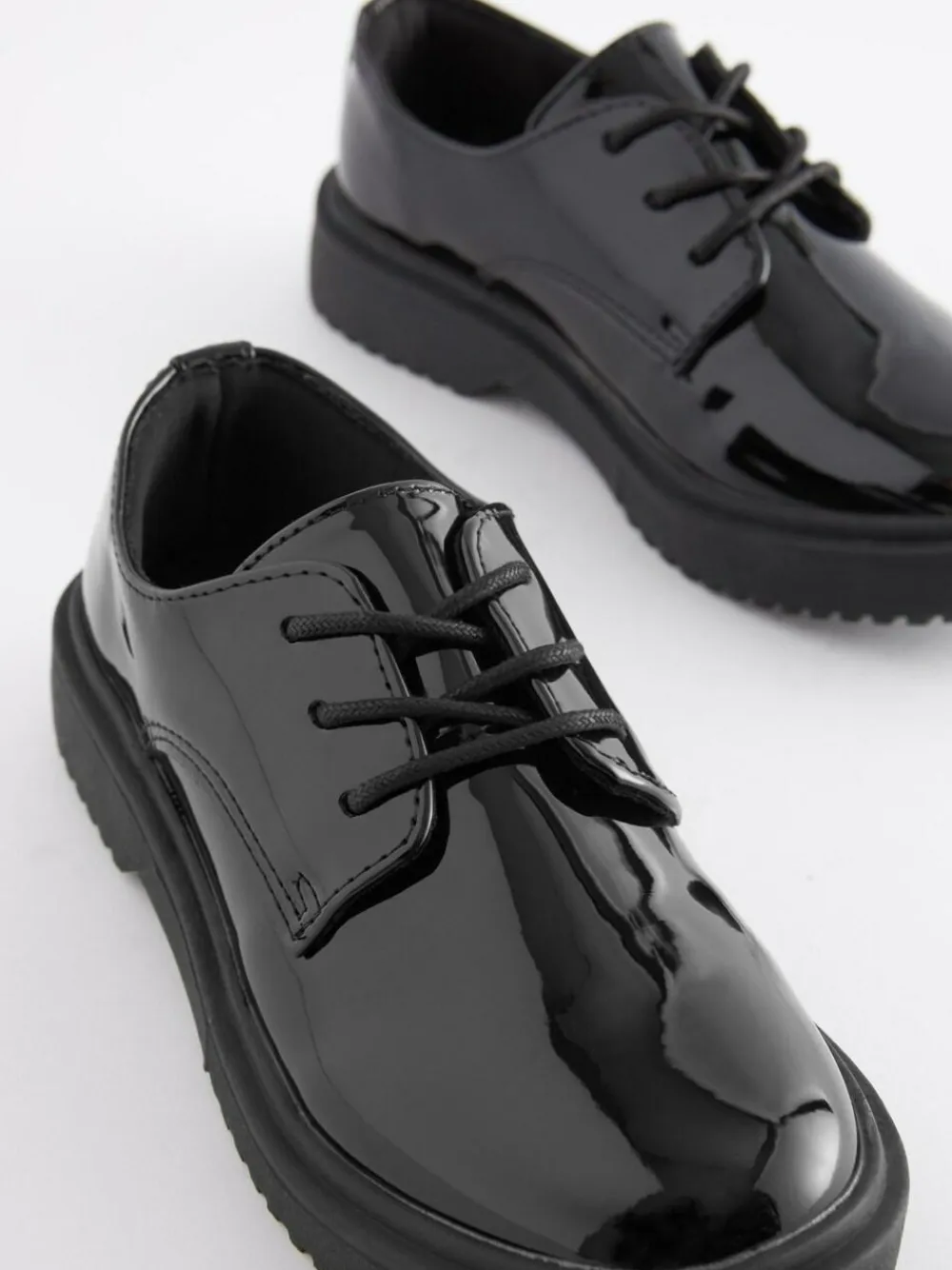 Next Black Patent Wide Fit (G) School Chunky Lace-Up Shoes^ Shoes