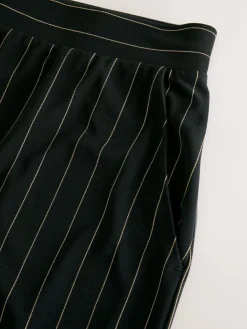 Online Next Waisted Wide Leg Trousers Black Pinstripe