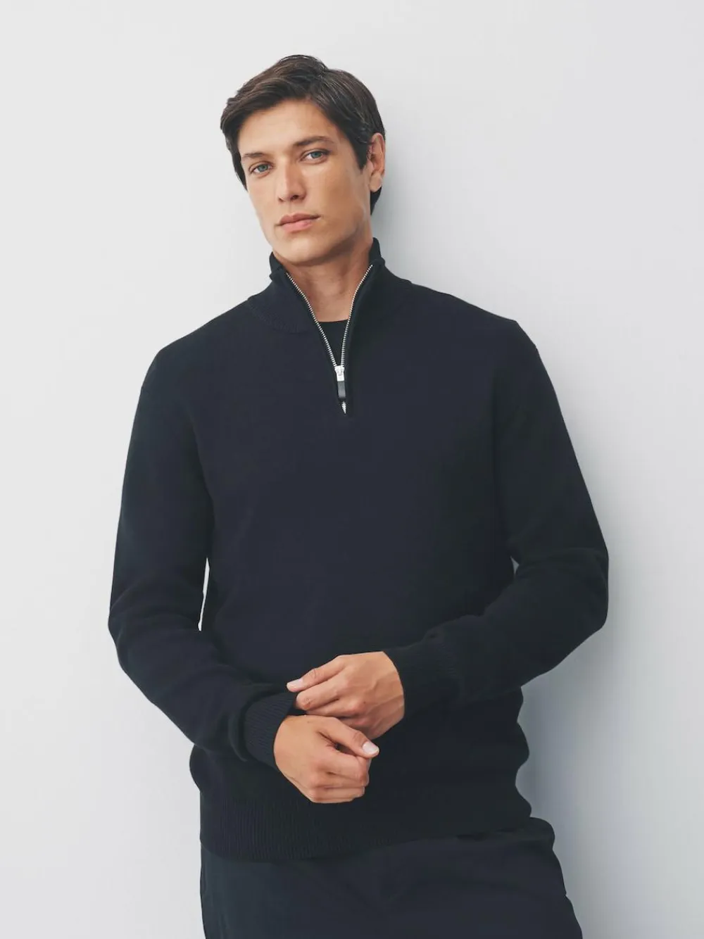 Next Black Plain N.Premium Regular Fit 100% Cotton Premium Quarter Zip Jumper^ Nightwear|Knitwear