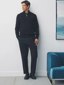 Next Black Plain N.Premium Regular Fit 100% Cotton Premium Quarter Zip Jumper^ Nightwear|Knitwear