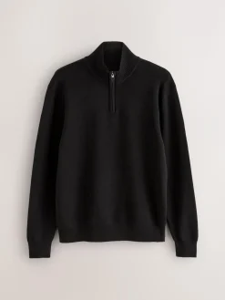 Next Black Plain N.Premium Regular Fit 100% Cotton Premium Quarter Zip Jumper^ Nightwear|Knitwear