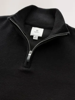 Next Black Plain N.Premium Regular Fit 100% Cotton Premium Quarter Zip Jumper^ Nightwear|Knitwear