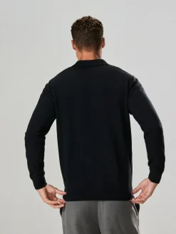 Next Plain Regular Fit Essential Long Sleeve Knitted Polo Shirt Black
