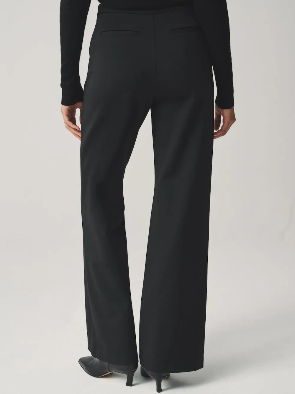 New Next Ponte Wide Leg Trousers With Gold Button Detailing Black