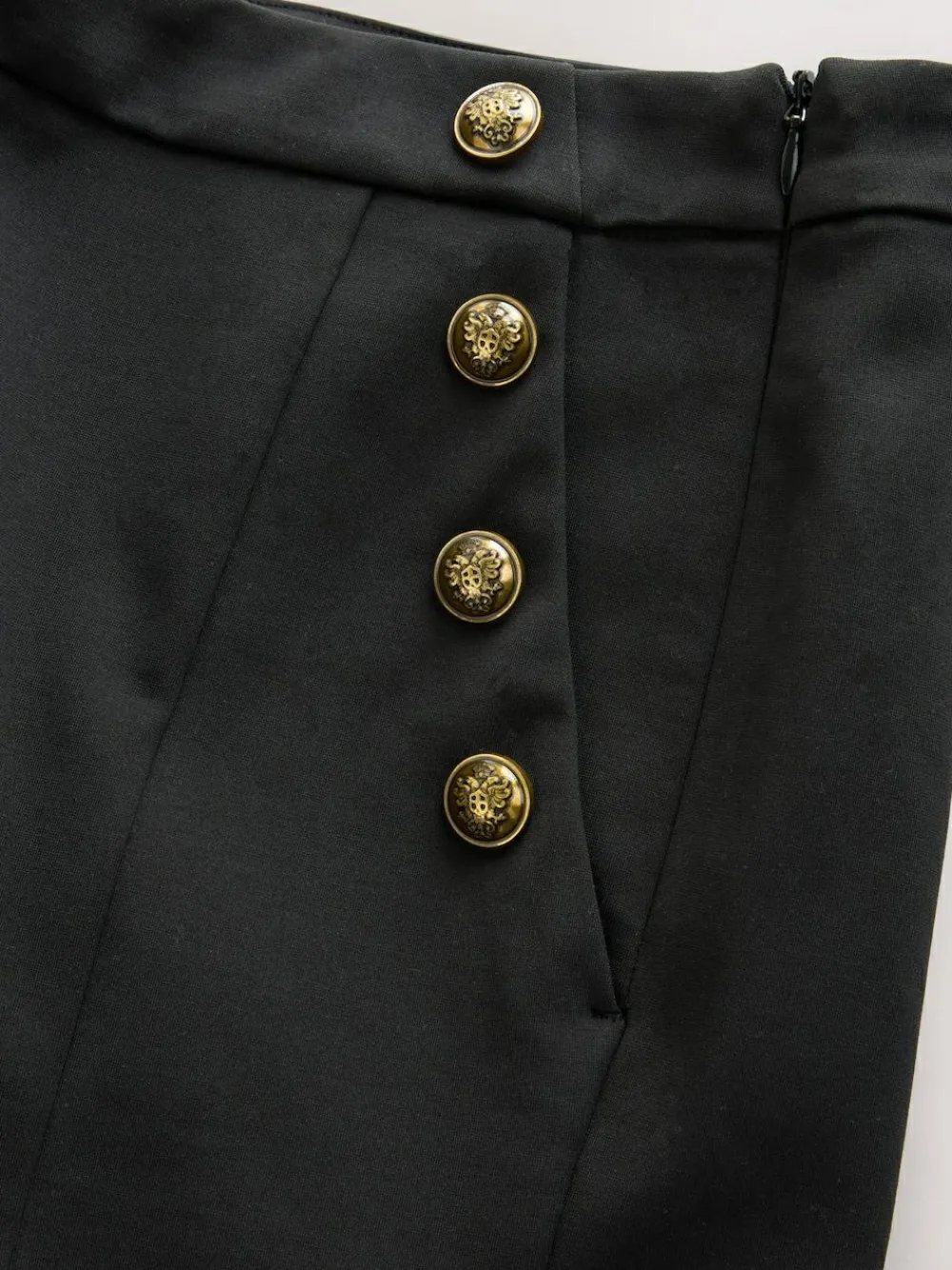 New Next Ponte Wide Leg Trousers With Gold Button Detailing Black