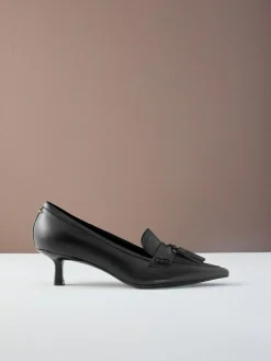 Next Premium Leather With Motionflex Point Toe Tassel Heels Loafers^Women Wide Fit & Extra Wide Fit|Heels