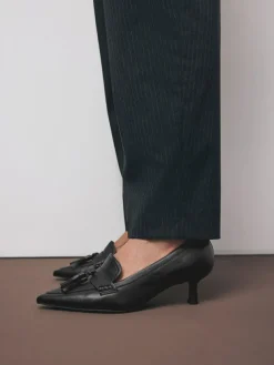 Next Premium Leather With Motionflex Point Toe Tassel Heels Loafers^Women Wide Fit & Extra Wide Fit|Heels