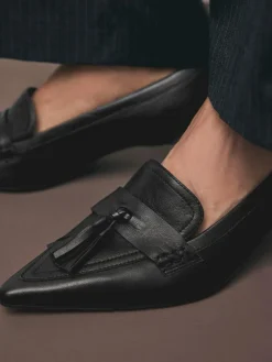 Next Premium Leather With Motionflex Point Toe Tassel Heels Loafers^Women Wide Fit & Extra Wide Fit|Heels