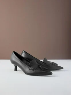 Next Premium Leather With Motionflex Point Toe Tassel Heels Loafers^Women Wide Fit & Extra Wide Fit|Heels