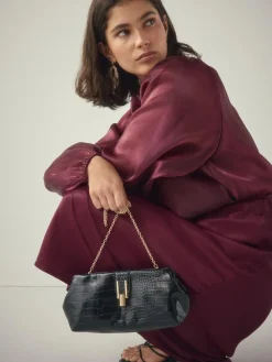 Discount Next Black PU Croc Clutch Bag