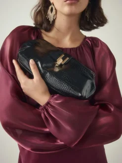 Discount Next Black PU Croc Clutch Bag