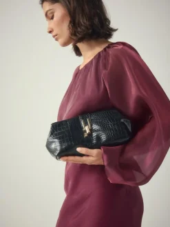 Discount Next Black PU Croc Clutch Bag