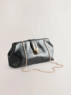 Discount Next Black PU Croc Clutch Bag