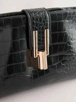 Discount Next Black PU Croc Clutch Bag