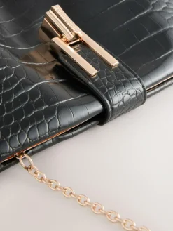 Discount Next Black PU Croc Clutch Bag