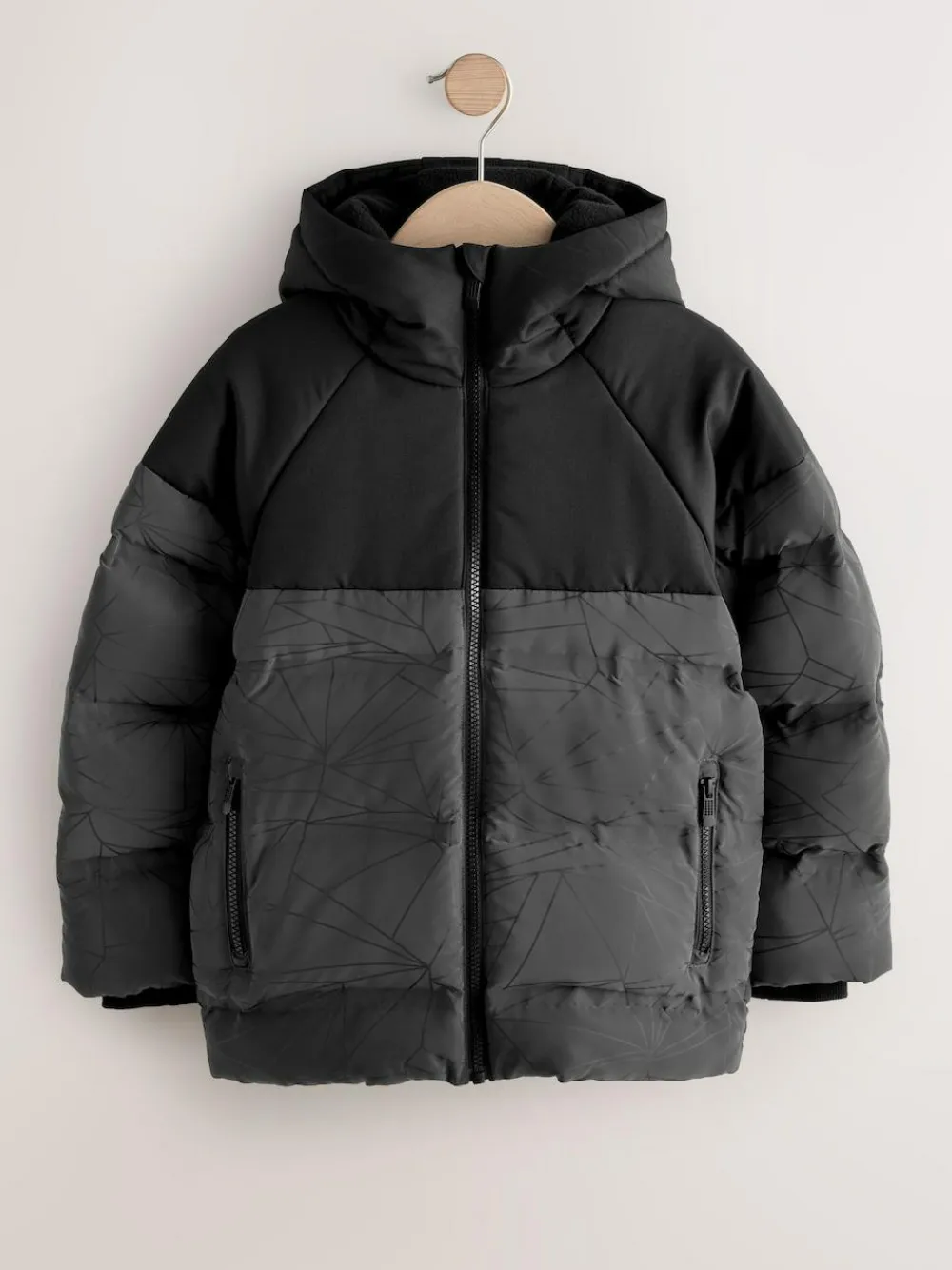 Online Next Black Reflective Shower Resistant Microfleece Lined Padded Coat (3-16yrs)