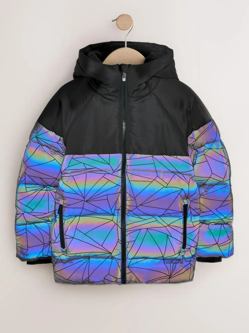 Online Next Black Reflective Shower Resistant Microfleece Lined Padded Coat (3-16yrs)