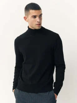 Next Regular Fit Cotton Rich Roll Neck Jumper Black