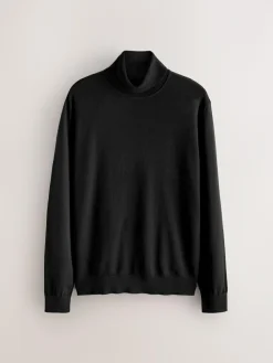 Next Regular Fit Cotton Rich Roll Neck Jumper Black