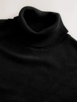 Next Regular Fit Cotton Rich Roll Neck Jumper Black