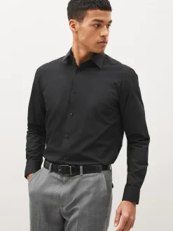Clearance Next Black Regular Fit Easy Care Single Cuff Smart Shirt