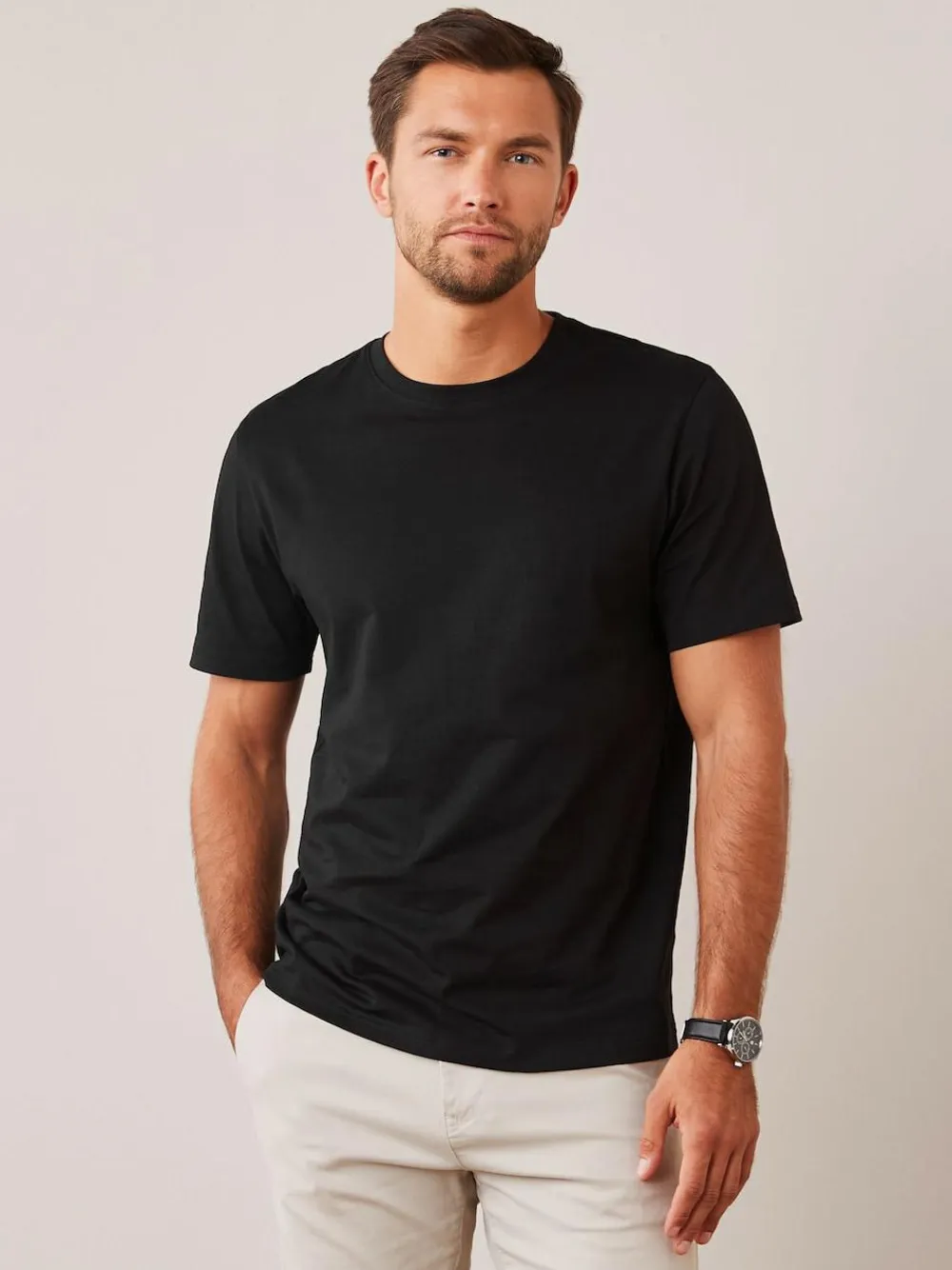 Next Black Regular Fit Essential Crew Neck Cotton T-Shirt