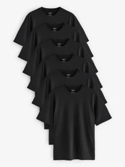 Next Black Regular Fit Essential Cotton T-Shirts 6 Pack^ Nightwear|Tops & T-Shirts