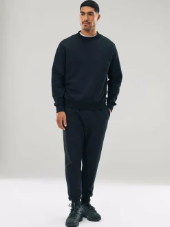 New Next Black Regular Fit Heavyweight Cotton Rich Crew Neck Sweatshirt