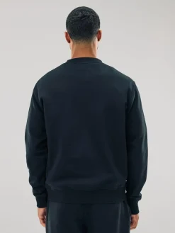 New Next Black Regular Fit Heavyweight Cotton Rich Crew Neck Sweatshirt