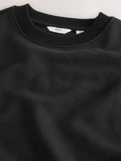 New Next Black Regular Fit Heavyweight Cotton Rich Crew Neck Sweatshirt