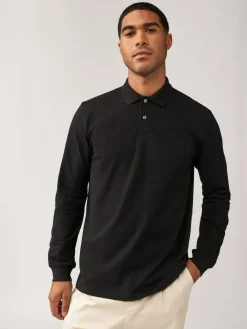 Online Next Black Regular Fit Long Sleeve Pique Polo Shirt