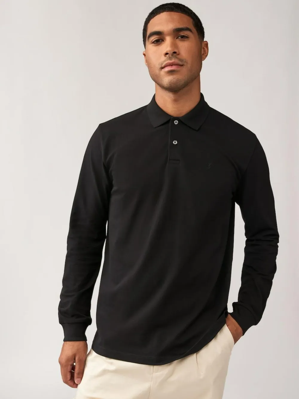 Online Next Black Regular Fit Long Sleeve Pique Polo Shirt