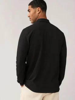 Online Next Black Regular Fit Long Sleeve Pique Polo Shirt
