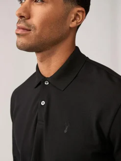 Online Next Black Regular Fit Long Sleeve Pique Polo Shirt