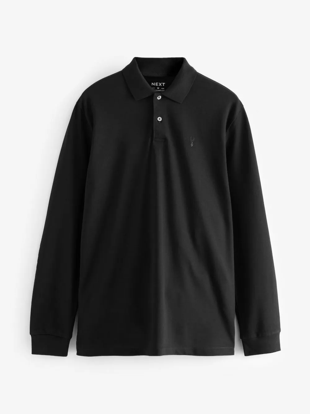 Online Next Black Regular Fit Long Sleeve Pique Polo Shirt