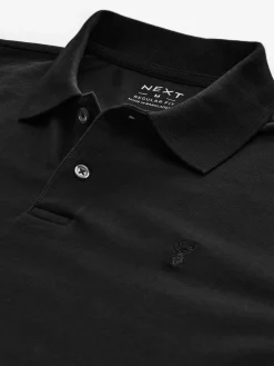 Online Next Black Regular Fit Long Sleeve Pique Polo Shirt