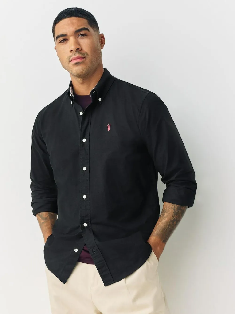 Hot Next Black Regular Fit Long Sleeve Oxford Shirt