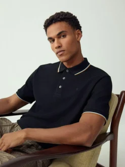 New Next Black Regular Fit Short Sleeve Tipped Polo Shirt