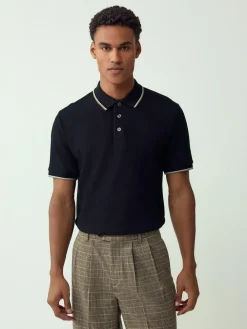 New Next Black Regular Fit Short Sleeve Tipped Polo Shirt