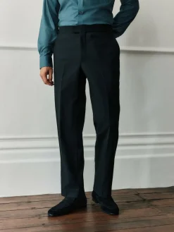 New Next Black Regular Fit Signature Marzotto Wool Tuxedo Trousers With Side Tape Detail