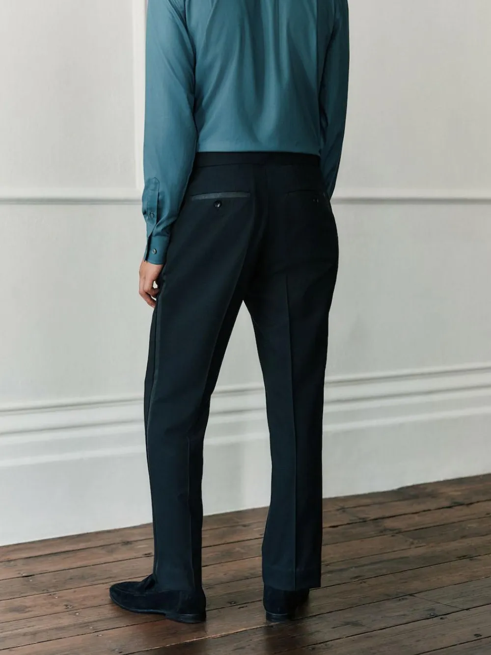 New Next Black Regular Fit Signature Marzotto Wool Tuxedo Trousers With Side Tape Detail