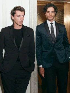 New Next Black Regular Fit Signature Marzotto Wool Tuxedo Trousers With Side Tape Detail