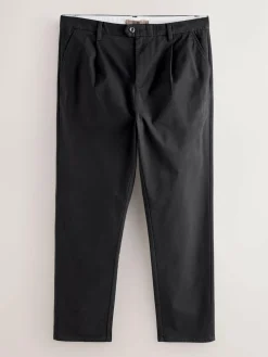 Sale Next Regular Tapered Fit Single Pleated Stretch Chinos Trousers Black